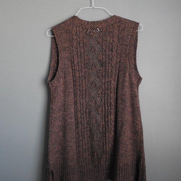2/$13 Kim Rogers Brown Long Open Weave Vest - Size Large - Picture 5 of 6